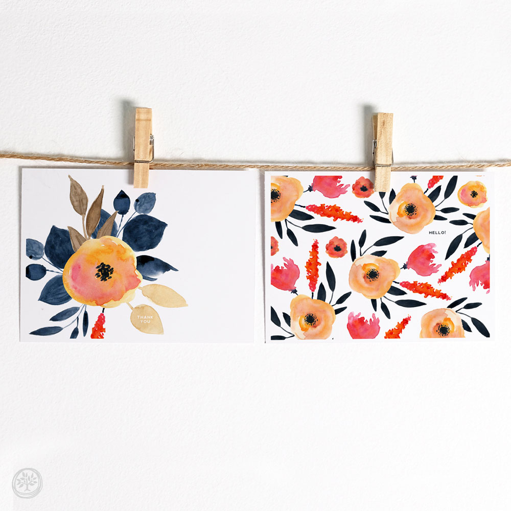 Coral Floral Note Cards